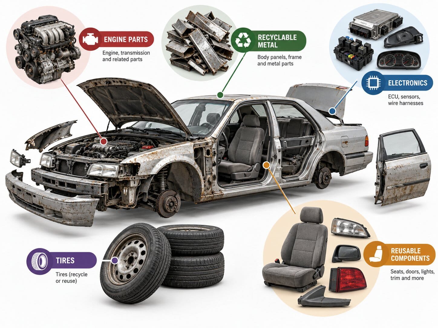 Factors that determine scrap car value including parts and metal recycling